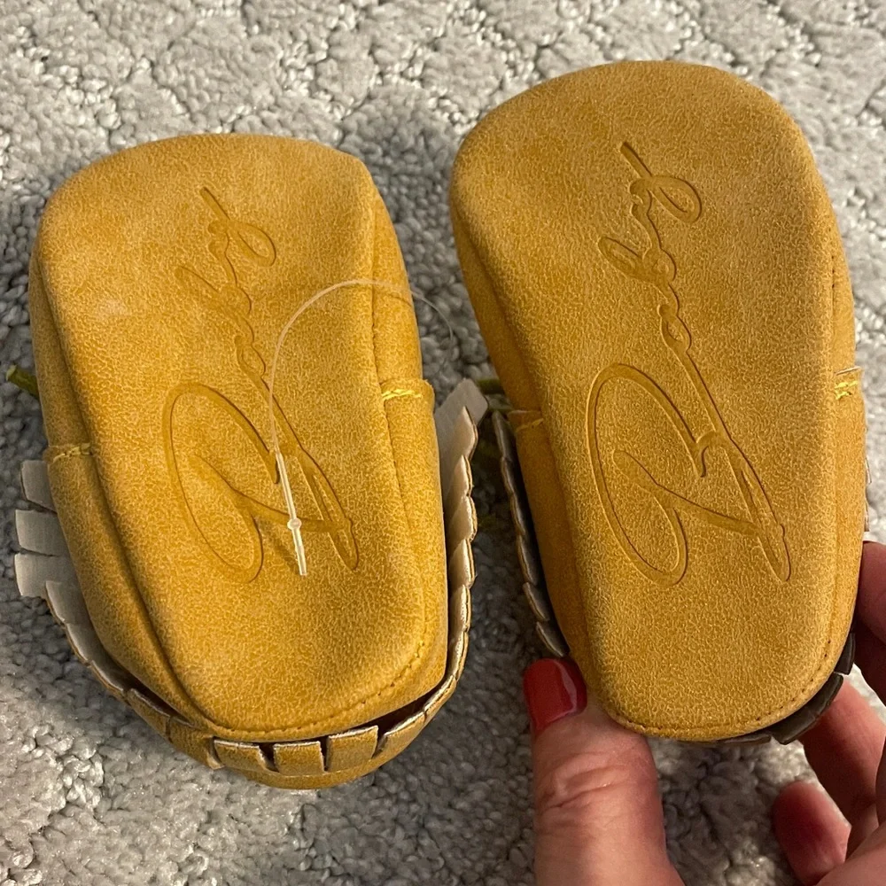 Tan Moccasin Baby Shoes with Green Laces
